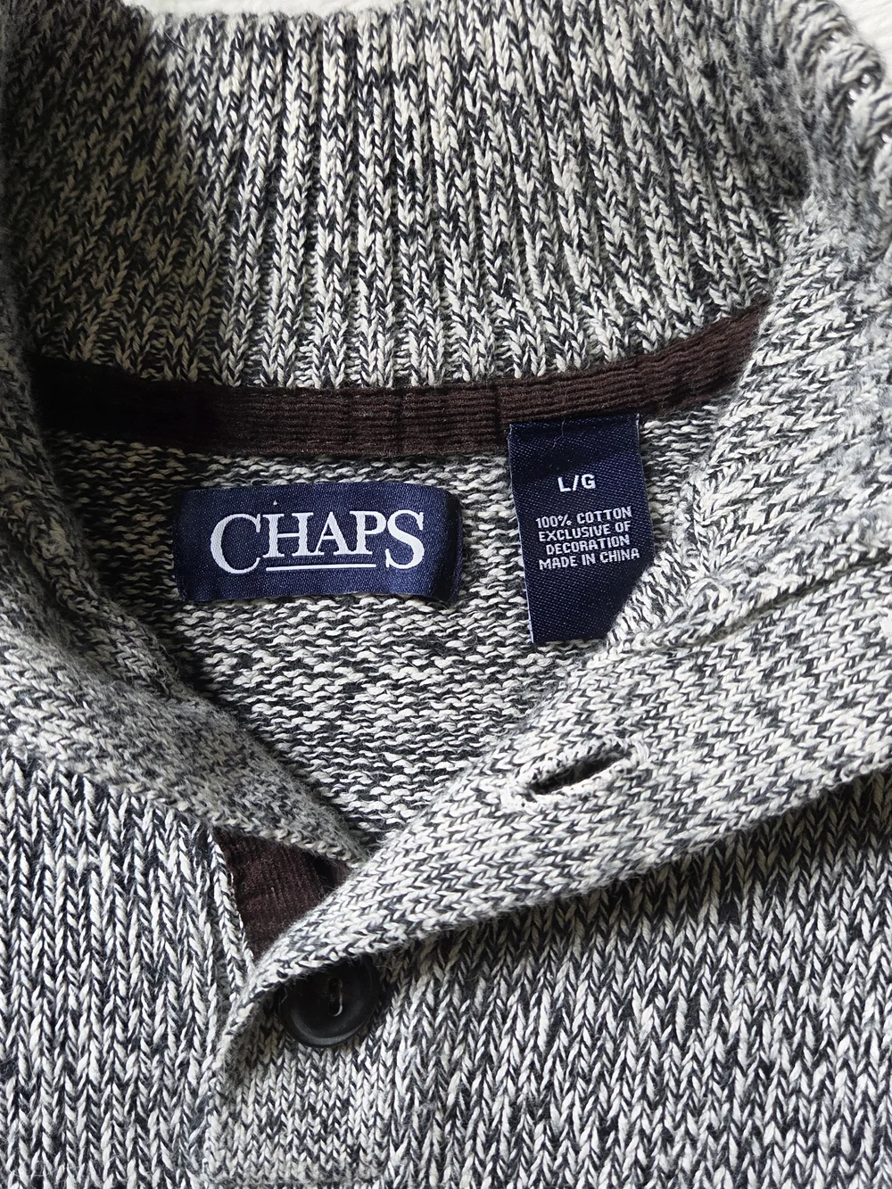 Chaps Gray Pullover Sweater with Brown Elbow Patches
